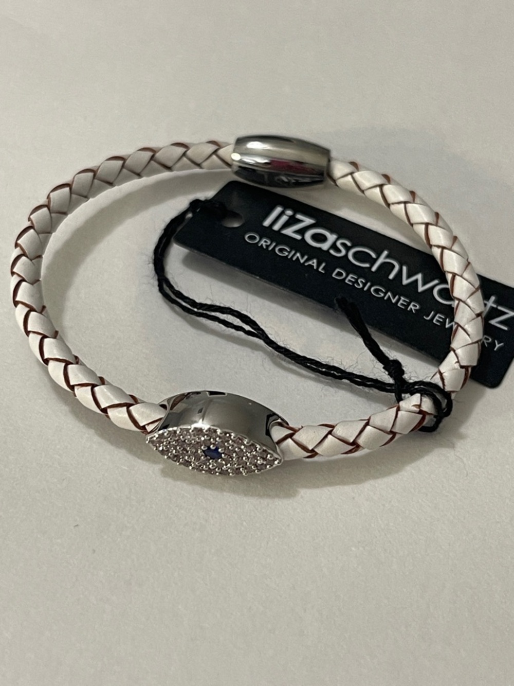 Liza Schwartz White Braided Leather & Silver Bracelet Women’s NWT